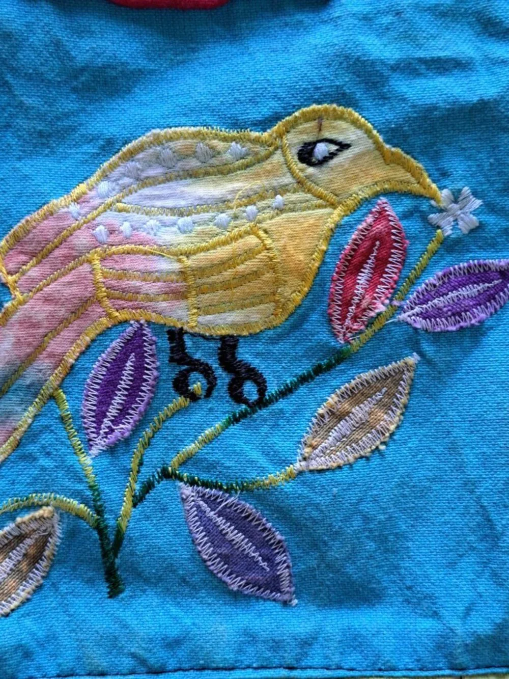 Colorful Patchwork Hobo Bag Embroidered Bird & Flower Pockets Boho Gypsy Hippie
